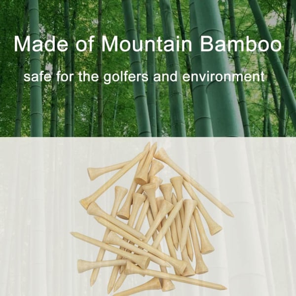 Natural Bamboo Golf Tees, Golf Tees, Vänlig biologiskt nedbrytbar, hållbar och stabil, 70 mm, 100 STK