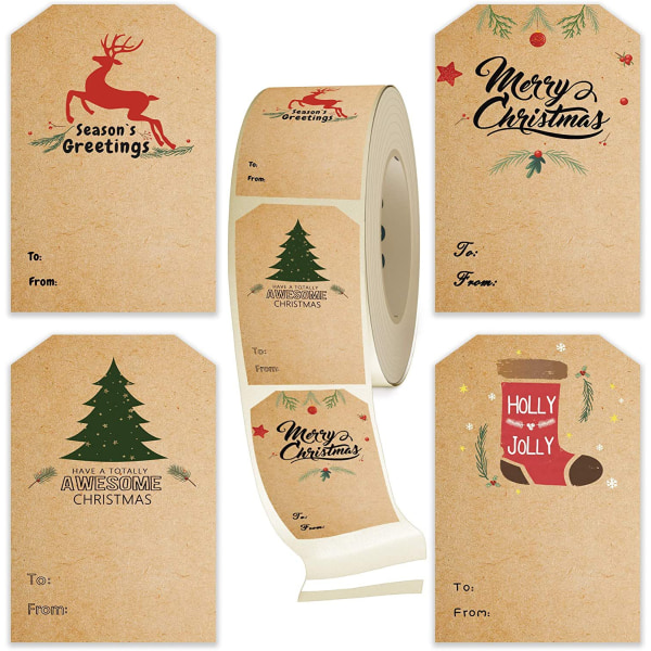 300 bitar Julklappsetiketter Buffalo Pläd Present Stickers Självhäftande julklappsnamnlappar, 5×7,5 cm Sunmostar