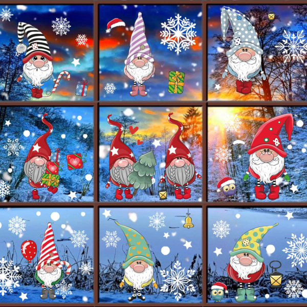 Christmas Gnome Window Clings Juldekaler klistermärken för fönster Christmas Gnome Snowflake Elk Window Clings Stickers Sunmostar