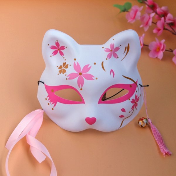 Betterlifefg-Pink Cherry Blossoms Fox Masks Anime Cosplay Japanese Half Face Cat Mask Masquerade Festival Kabuki Kitsune Masks Festrekvisita（A Sunmostar