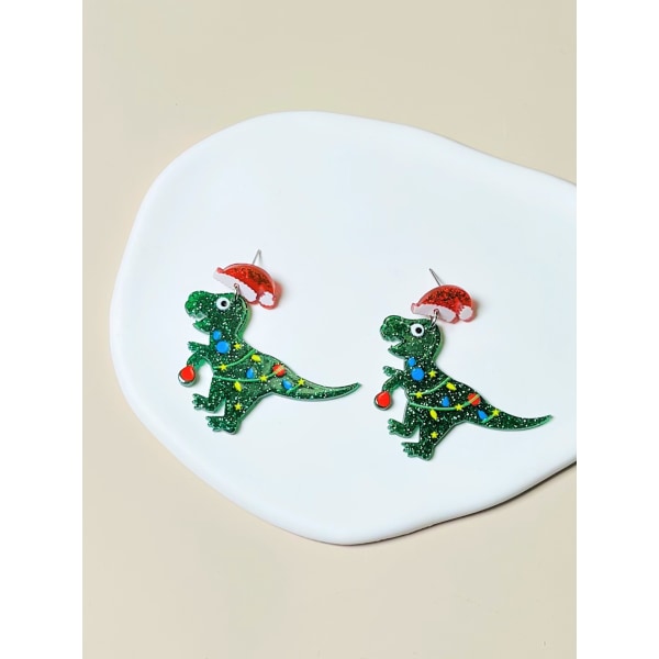 Julörhängen för kvinnor Pepparkakor Dinosaur Regnbågsörhängen Holiday Akrylörhängen Julsmycke present Sunmostar