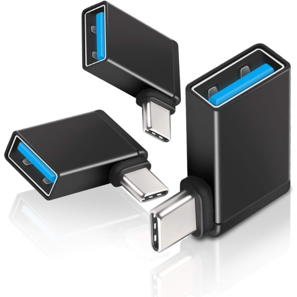 Rättvinklad USB C till USB adapter (3-pack), aluminium 90 graders USB-C till USB 3.0-omvandlare