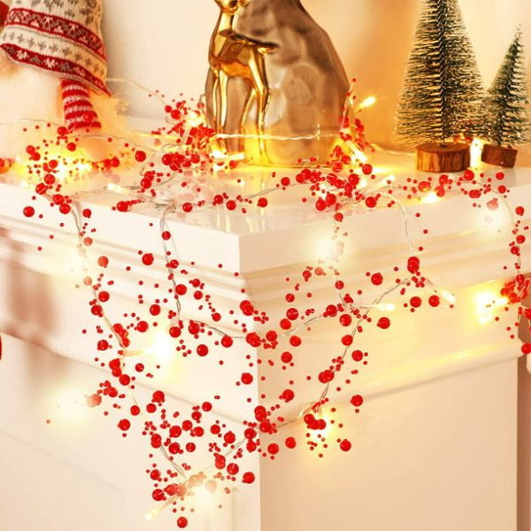 Inomhus julgransdekorationer, 6,5 FT 20LED festlig upplyst bärpärlgarland för julgran, hem, Mantel Sunmostar