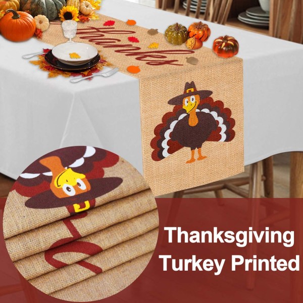 Thanksgiving-dekorationer Burlap Thanksgiving-bordslöpare - 33x183cm Thanksgiving-bordsdekoration