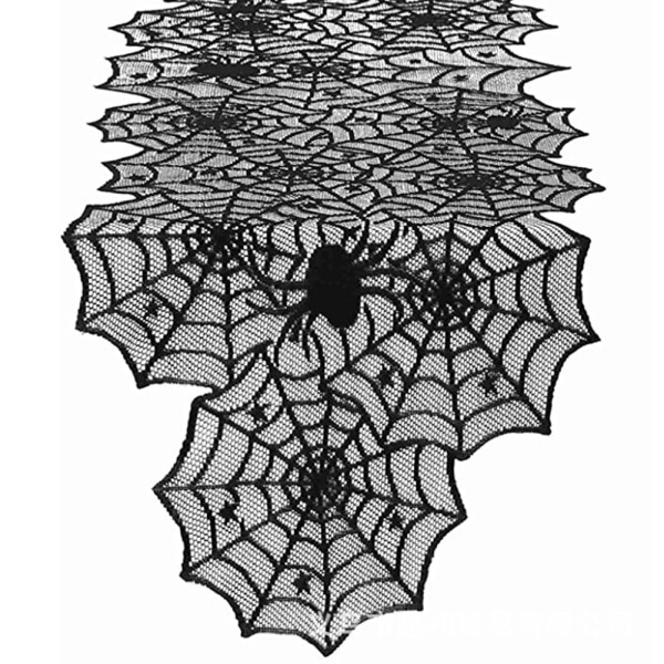 Halloween Spider Web Bordslöpare Svart Spets Duk Halloween Bord Dekoration Evenemang Festtillbehör 18" x 72" cover Sunmostar