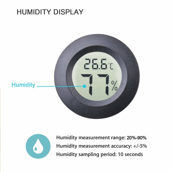 4-pack mini rund Celsius eller Fahrenheit inomhushygrometer med digital LCD-skärm för hygrometrar, burkar, inkubatorer, case, reptiler Sunmostar