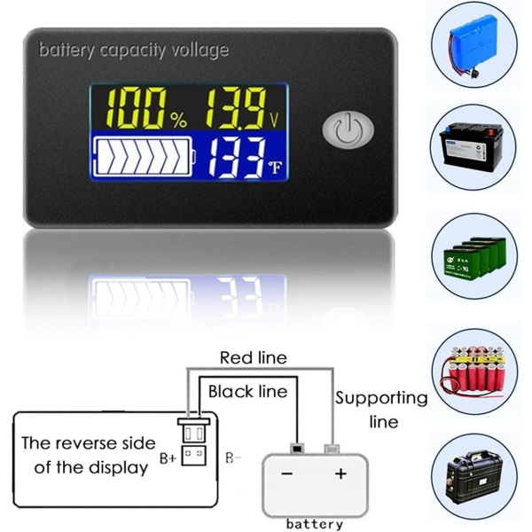 2st 12V batterikapacitetstestare Temperaturvoltmätare Monitor Batteritestare med LCD-färgindikator,Oi-FRIS