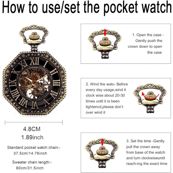 Mekanisk watch för män , vintage romersk urtavla watch, åttakantig brons case i rostfritt stål , för män kvinnor 13Treize
