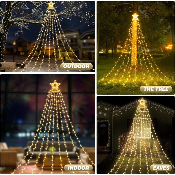 350 LED-ljusgirland för julgran 9 * 3,5 m LED-lampa utomhus och inomhus med stjärna IP44 dekorationsljus med 8 lägen för jul W Sunmostar