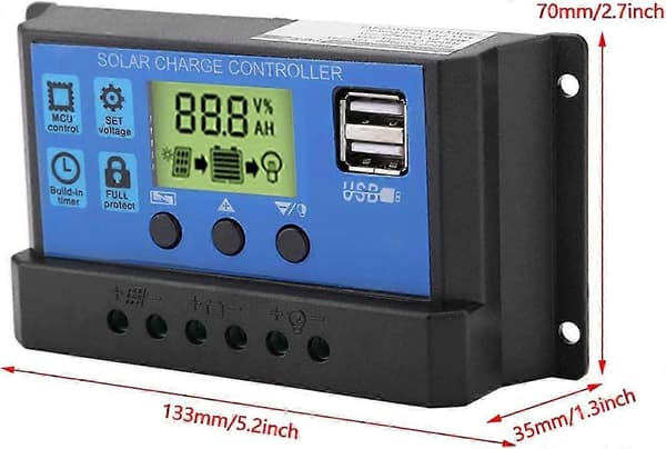 12V/24V kaksois-USB aurinkopaneelin lataussäädin (20A)
