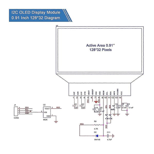 5 Delar I2c Display Modul 0.91 Tum I2c Oled Display Modul I2c Oled Skärm Drivrutin Dc 3.3v-5v(whi