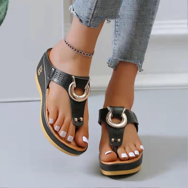 Dame strandklips tå helling flip-flops Allsidig og pen for shopping Black 37