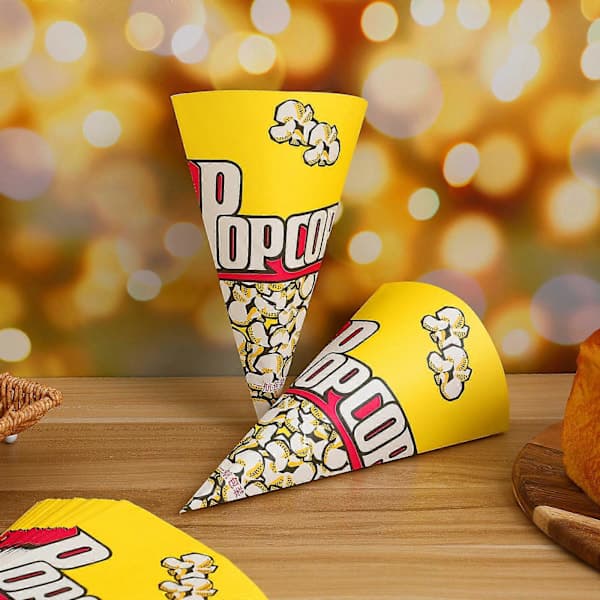 100 stk. Popcorn Papirsposer med Tilspidsede Ender, Kegleformede Slikposer til Popcorn og Slik