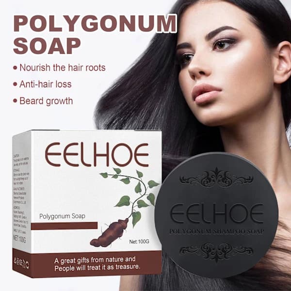 Polygonum plantebaseret shampoo til hvidt til sort hår: Dybderensende, blødgørende og nærende; Solid sort hårshampoo bar