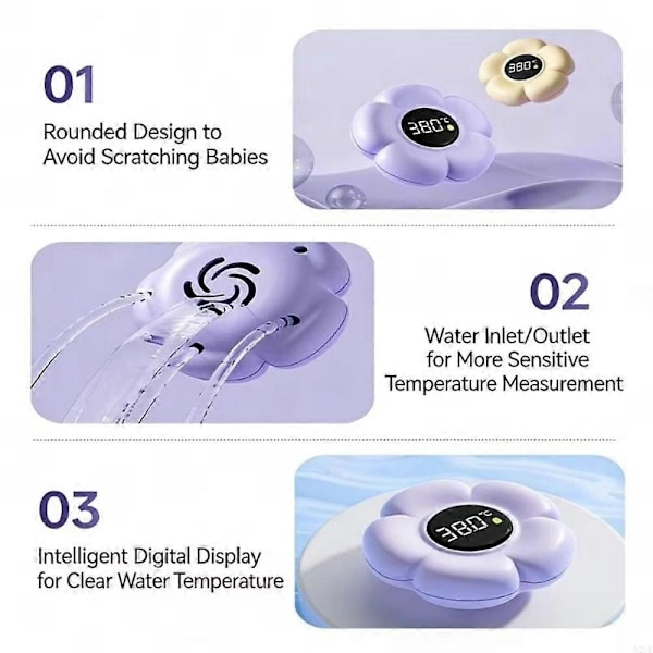 Babysäkerhet Digital Badtermometer med Digital Display, Blomformad Termometer Purple