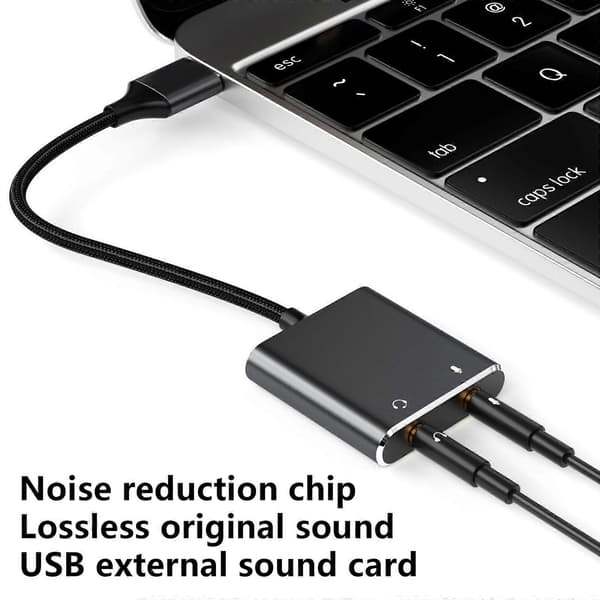 USB-lydadapter Eksternt lydkort til pc og bærbar computer USB-mikrofonadapter til 3,5 mm til hovedtelefonhøjttaler