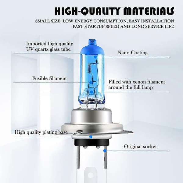 2 stk H7 halogen frontlyspære 12V 55W supersterk erstatning for bil tåkelys fjern-/nærlys 5000K hvit halogen frontlykt
