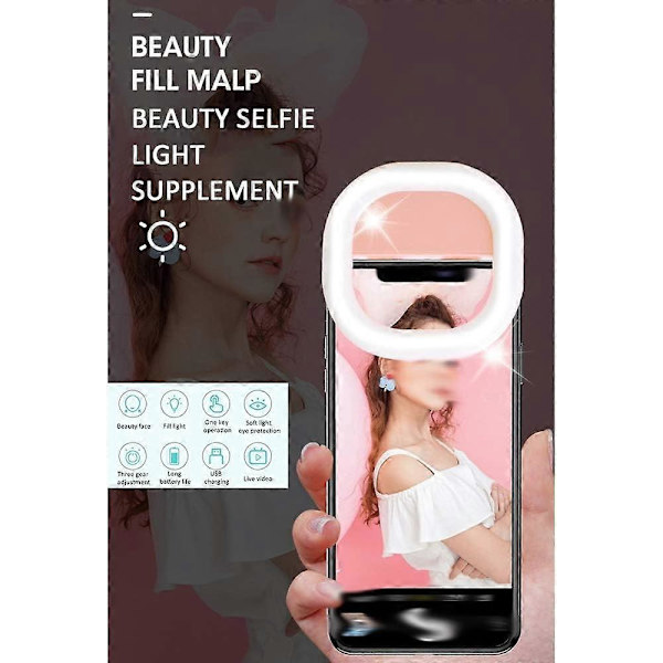 LED Selfie Ring Light Belysningsring Blitz (Farve: Pink)