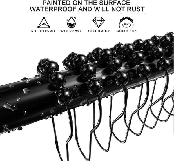 Duschdraperikrokar Ringar, Rostfria Metallglidande Duschdraperiringar för Badrumsduschstänger Draperier, 12-pack
