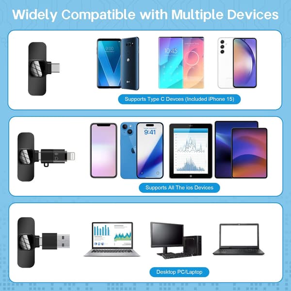 Trådløs mikrofon for iPhone iPad, 2 mini USB-C trådløse lavaliermikrofoner for iPhone/iOS/Android/PC/bærbar PC, videoopptak/direktesending/i