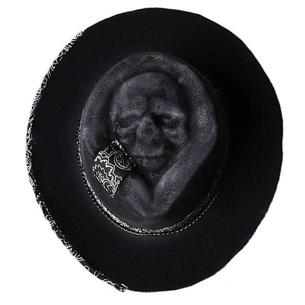 Halloween Dödskalle Cowboyhatt Spöklik och Stilfull Huvudbonad för Maskerad Modeaccessoar Svart