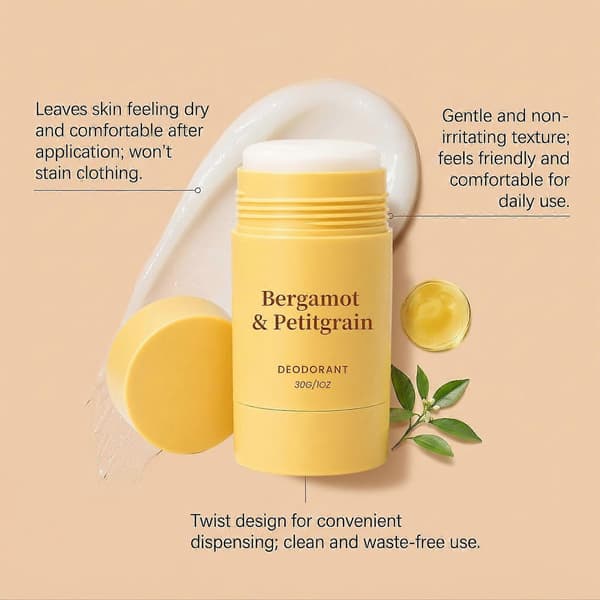 Deodorantstick Bergamott & Petitgrain för kvinnor och män, aluminiumfri deodorant med 24-timmars luktskydd, 30g 1pcs