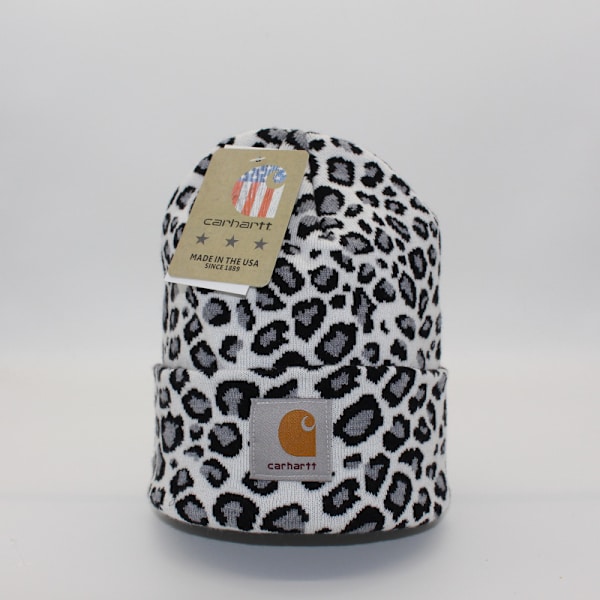 Unisex varm vinterhat, uldhat, leopardprint gavehat White