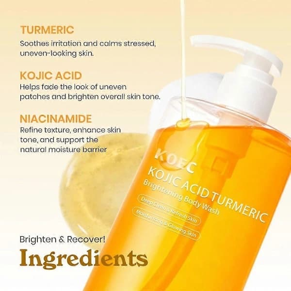 Kojic Acid Gurkemeie Dusjsåpe 300g, Lysnende, Rensende, Flekkreduserende, Eksfolierende Dusjsåpe