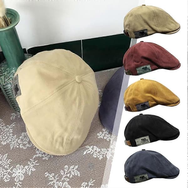 Retro Ivy Flat Cap for men i bomull, justerbar beret for avisbud/kjøring yellow/one-size