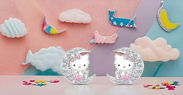 Sølvøreringe til kvinder, 925 sterlingsølv Hello Kitty øreringe, søde katte-ørestikker med kubisk zirkonia