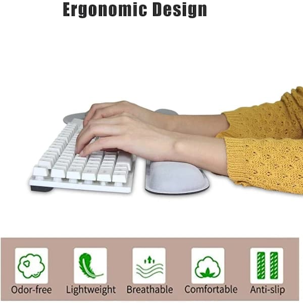 Ergonomisk tastatur- og musematte med gelhåndleddsstøtte, grå