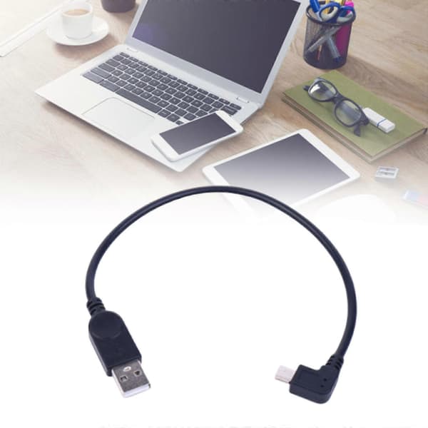 11,81 tommer lang USB til Mini USB rettvinklet strømladekabel datasynkroniseringskabel for bilnavigasjon svart