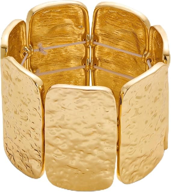 Dame Bred Hamret Mansjett – Gullfarget Elastisk Armbånd – Justerbart Statement-Armbånd i Bohemsk Stil