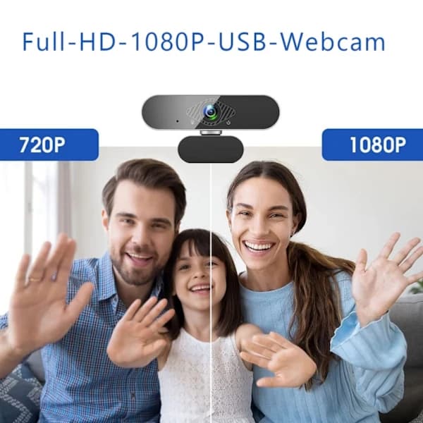 1080P Webcam med mikrofon - Sort - 1080P