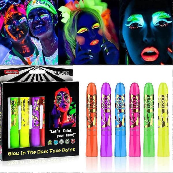 6 STK Halloween Ansigtsmaling Lysende Kropsmaling Professionel Ansigtsmaling