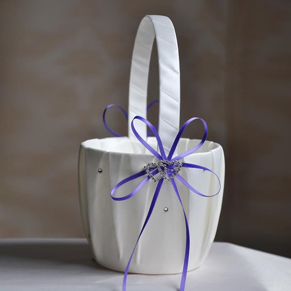 2 st bröllopsset vit satin och kungsblå blomsterflickakorg och ringkuddeset för bröllop blå Blue