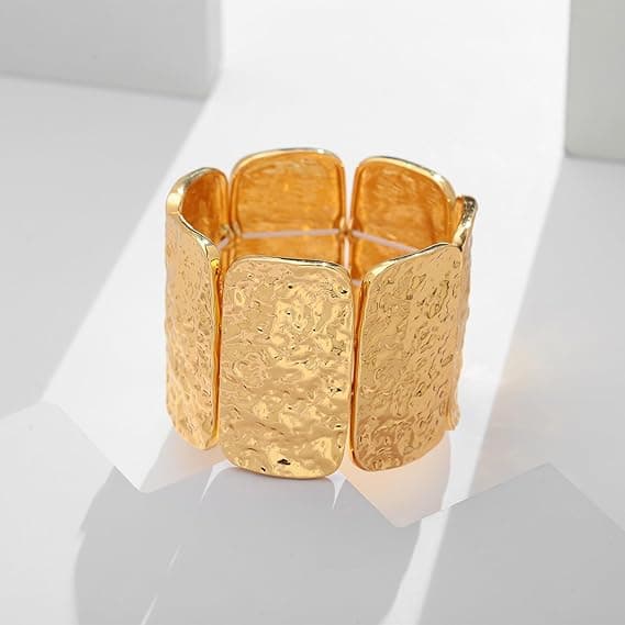 Dame Bred Hamret Mansjett – Gullfarget Elastisk Armbånd – Justerbart Statement-Armbånd i Bohemsk Stil