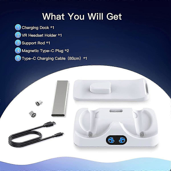 Ladestation til Psvr2 controllere med headsetholder, Virtual Reality opladerstander dock til