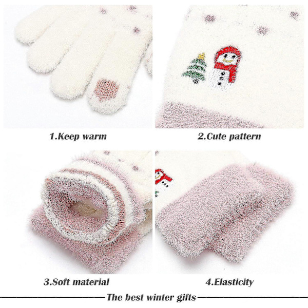 Varme handsker til kvinder, strikkede varme handsker, elastiske fluffy damehandsker, vinteruldfor