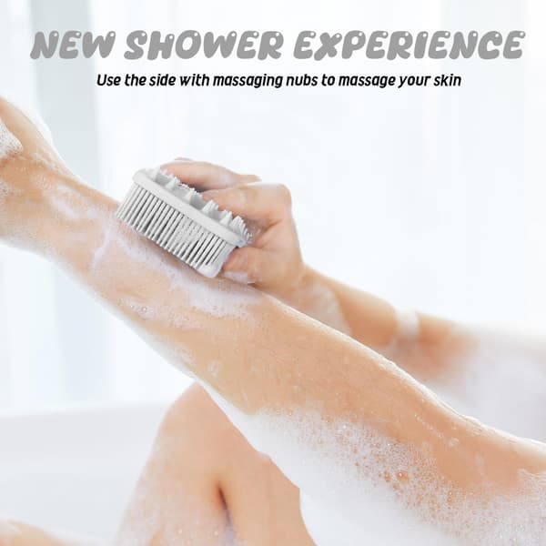 Dubbelverkande silikonkroppsskrubbborste, schampoborste med hårbottenmassage, exfolierande kropps- och duschborste, skonsam silikonduschskrubborste