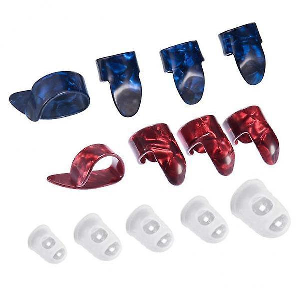 2xTumme + Fingernagel Gitarrplektrum Färgglad Set för Gitarr Bas Banjo