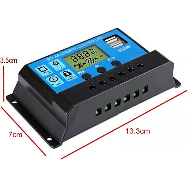 20A 12V/24V Smart Solar Panel Charge Controller med LCD-display og USB-port, overstrømsbeskyttelse, til solpanelbatterilampe LED-belysning