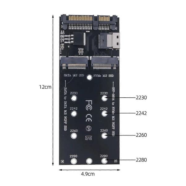 M2 SSD-adapter M.2 SATA Ngff SSD til SATA + M2 NVME SSD til SFF-8654-omformer SATA til M2 utvidelseskort