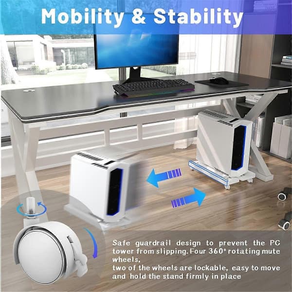 Computer Tower Stand Justerbar Mobil CPU Stand PC Tower Stand med 4 Hjul Passer til de fleste PC'er
