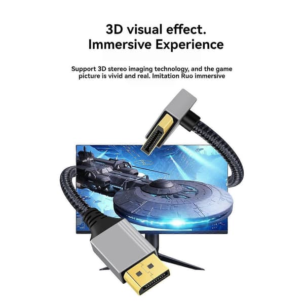 Effektivt 4K 60Hz videokabel med vinklet stik DP1.2 adapterkabel til problemfri visning