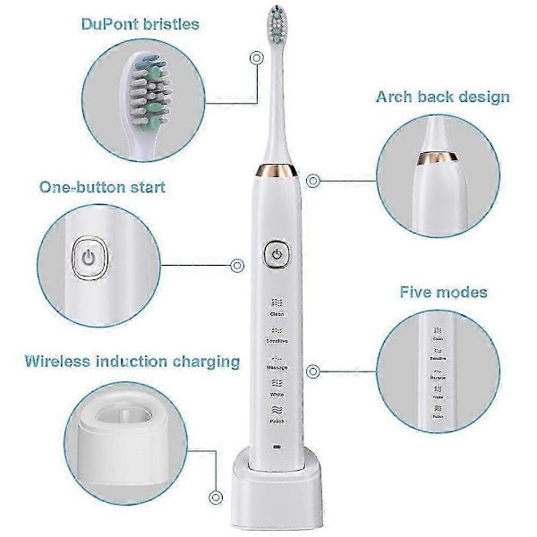 Sarmocare S100 IPX7 Vedenkestävä Kannettava Sonic Sähköhammasharja 8 Harjaspäällä