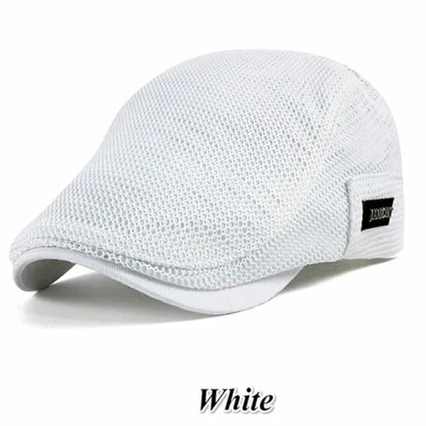 Cabbie Flat Cap Andningsbar Mesh Newsboy Basker Ivy Keps Vit Vit White