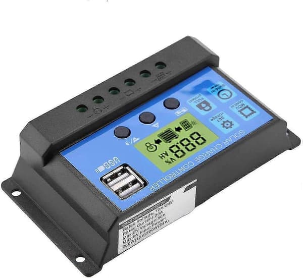 12V/24V dobbel USB solcellepanel ladekontroller (20A)