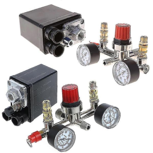 Regulator kraftig luftkompressorpumpe trykstyringskontakt + ventilmåler
