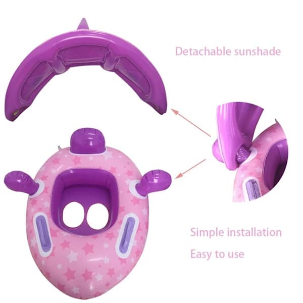 Baby Pool Float med avtagbart solskydd Tecknad uppblåsbar simring Baby Pool Float Ring